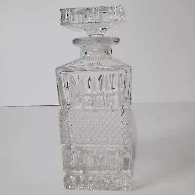 Czech Bohemia 24% Lead Crystal Whiskey Decanter Vintage Dimond Pattern Square  • $44.99