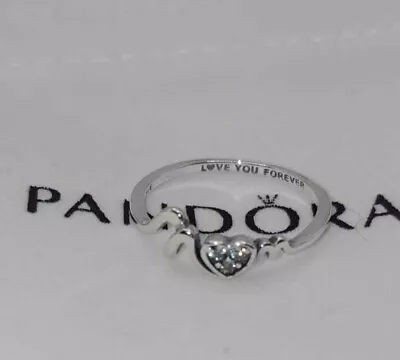 Authentic Pandora Moments Sterling Silver Mom Pavé Heart Ring 191149C01 W/ Pouch • $49.99