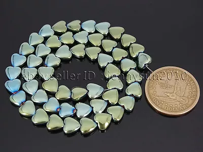 Natural Non-Magnetic Hematite Gemstone Flat Heart Beads Metallic Colors 16''  • $3.30
