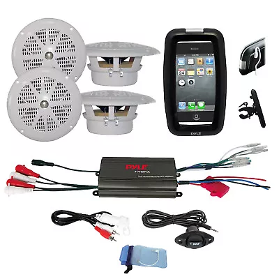 Pyle Bike Marine Grade 4  White Speakers 800W IPod Input Amplifier Phone Case • $105.99