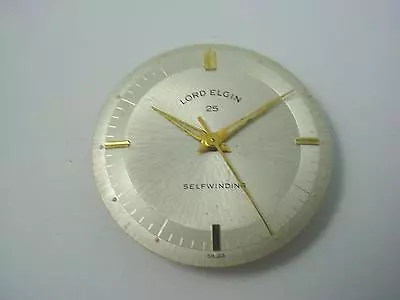 29.54mm Vintage Watch Dial Pearl Lord Elgin 25 Selfwinding Hands Gold Markers • $59