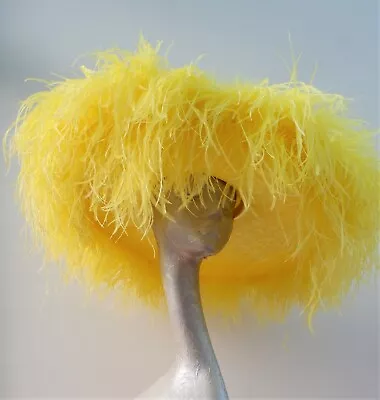 £315 • Buy Emma - Extra Large Yellow Feature Hat With Ostrich Feather Boa