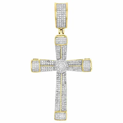 14K Yellow Gold FN Diamond Cross Designer Pendant 1.90  Men's Pave Charm 1 CT. • $32.56