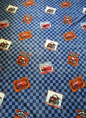 Disney Pixar Cars Twin Flat Sheet - Blue Checkered W/lightning Mcqueen & Mater • $7.99