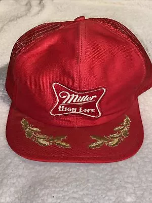 Vintage Miller High Life Hat Cap Snap Back Red Gold Leaf Made In USA • $17.99