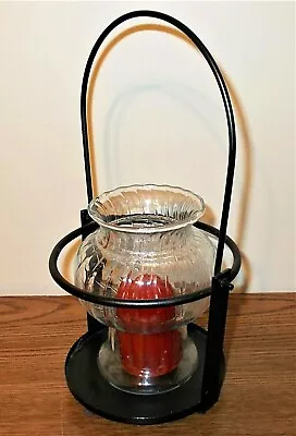 Wire Basket With Hurricane Glass Insert Candle Holder -  Hanging Or Tabletop • $3.95