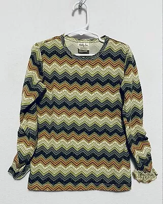 Matilda Jane Field Trip Alex Top Chevron Print Ruched Sleeves Girls Size 8 • $19.53