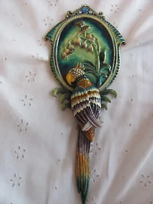 Two's Company Enamel Austrian Crystal Parrot Lily Of The Valley Hand Mirror • $34.50