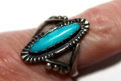VTG Native American Navajo Sterling Turquoise Beaded Ring Sz 9 #6 Ct • $9.99