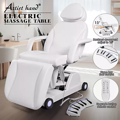 White Electric 3Motor Facial Bed Massage Table Tattoo Head Down 15° RemoteWheel • $959.90