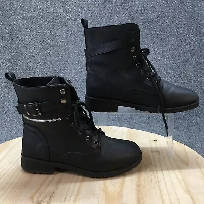 Mudd Boots Womens 10 Lenna Motorcycle Booties Black Leather Lace Up Buckle Zip • $48.99
