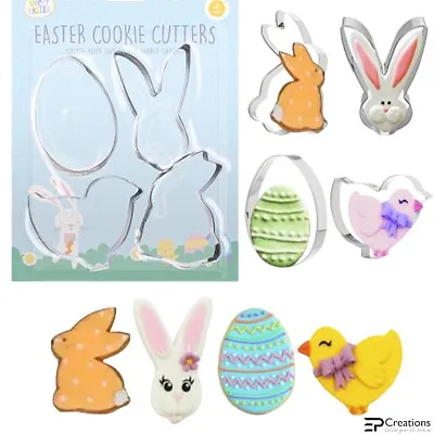 4 PK Easter Cookie Cutter Set Bunny Egg Rabbit Chick Shape Biscuit Pastry Decor  • £3.20