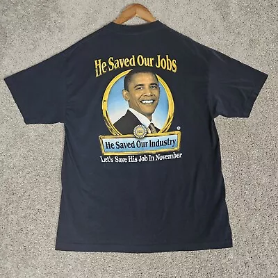 Barack Obama Shirt Mens XL Blue T-Shirt Made In USA 2012 UAW President  • $18.88