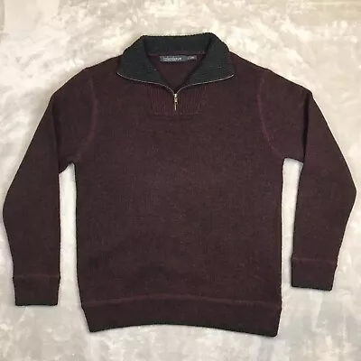 Irelandseye 100% Wool Sweater Mens Large Quarter Zip Long Sleeve Pullover Maroon • $29.99