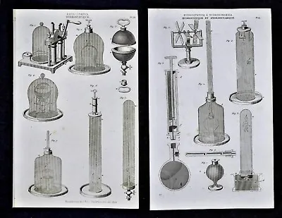 1859 Didot Freres Prints X 2 -  Laboratory Vacuum Chambers - Rarefied Air Pump • $11.99