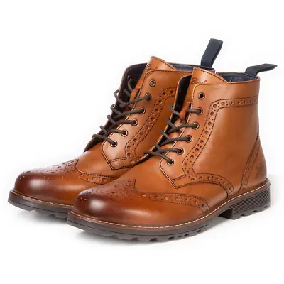 Men's Lace Up Brogue Boots Smart Leather Ankle Chelsea Market Boot Rydale Brown • £62.99
