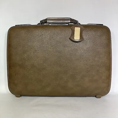 VTG American Tourister Escort Briefcase Hard Shell Green Brown Slim Suitcase • $44.99