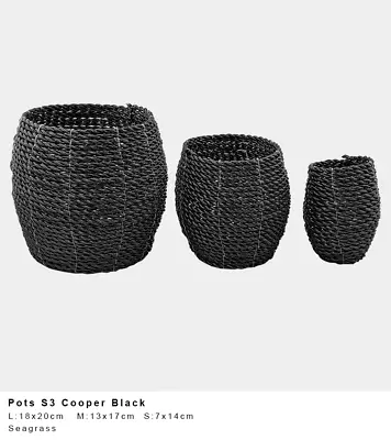 Seagrass Set Of 3 Planter Pots Black With Copper Fleck  • $56