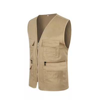 Men Cargo Vest Travel/Fishing Waistcoat Jackets Outdoor Photograph Safari Coat • $12.54