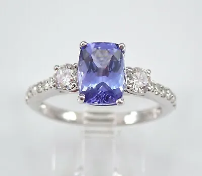 14K White Gold Diamond And Cushion Cut Tanzanite Engagement Ring Size 4.75 • £1924.05
