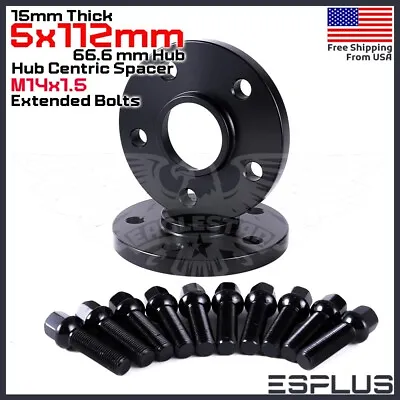[2] 15mm Thick Mercedes 5x112mm CB 66.6 Wheel Spacer Kit 14x1.5 Bolts Included • $57.49
