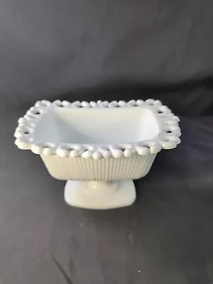 Vintage Indiana Milk Glass Open Lace Edge Rectangular Compote Tub Bowl Dish Rare • $15