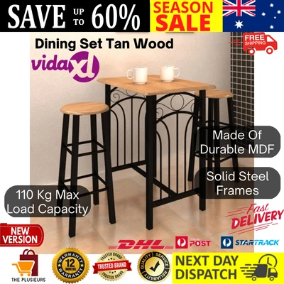 $156.97 • Buy Breakfast Table & Chair Set Bar Dining Stools High Furniture Kitchen Tan Wood AU