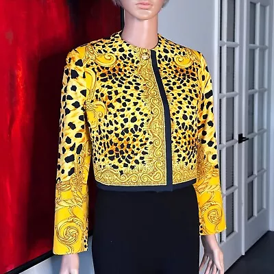 GIANNI VERSACE ISTANTE Cropped Jacket Gold Vanitas & Animal Print From S/S 1993 • $2497.49