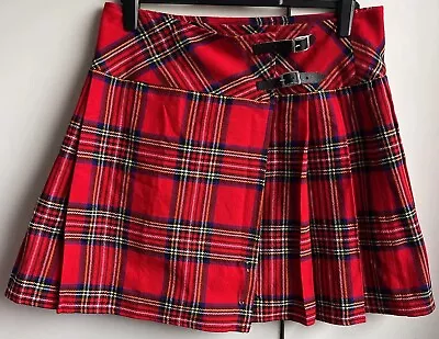 Gorgeous Red Tartan Kilt Short Skirt 36 Waist 100% Acrylic Wool Wow!  • $31.56