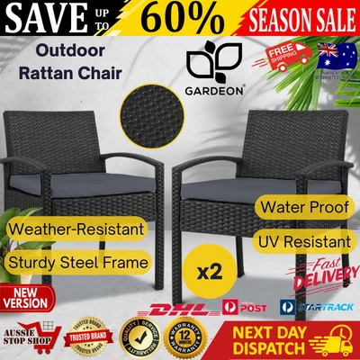 $174.48 • Buy Gardeon Outdoor Furniture Dining Chairs Wicker Garden Patio Cushion Black X2 NEW