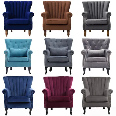 Chesterfield Wing Back Queen Anne Armchair High Back Single Sofa Accent Chair UK • £185.95