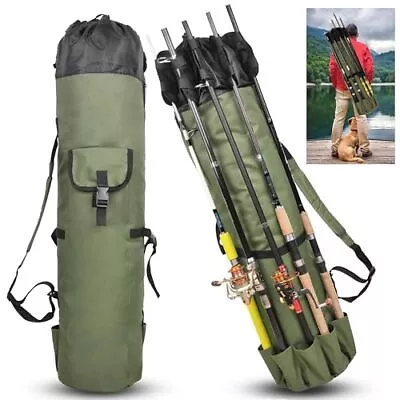  Fishing Rod Bag Durable Canvas Fishing Pole Bag Fishing Rod And Khaki Green • $40.49