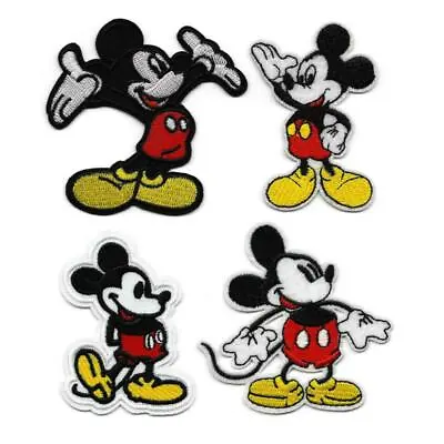 MICKEY MOUSE IRON ON PATCH 3  Four Designs Cartoon Embroidered Applique Red Gold • $4.95