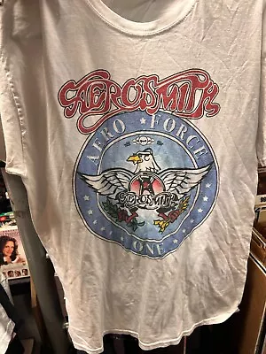 Aerosmith Aero Force 1 Med T-Shirt American Rock Band White Tee RARE VINTAGE • $50