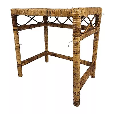 Vintage Rattan Side End Table Plant Stand Boho 1970's Bamboo Mid-Century Modern • $148