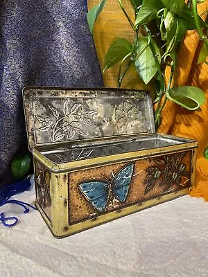 Vintage Biscuit Tin W & Jacob & Co LTD Embossed Butterfly Storage Trinket Pot • £19.99