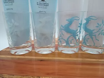 Vtg MCM Federal Glass White Blue Gazelle Highball Glasses Barware Set Of 4 • $25