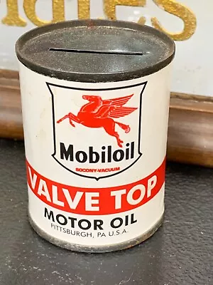  Mobiloil Valve Top Motor Oil  Small Size Metal Oil Can/coin Bank Nice • $35