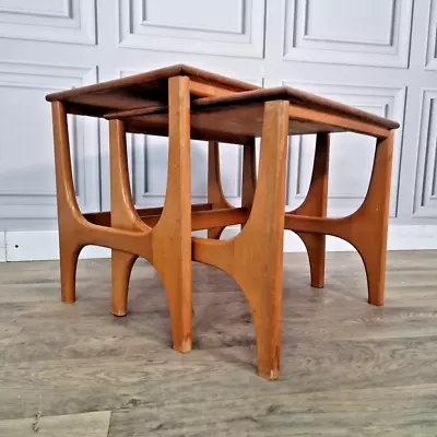 Vintage Mid Century Style Teak Nest Of 2 Side Tables Retro Danish Wooden MCM • £69.99