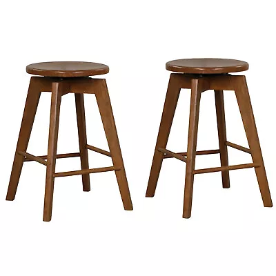 Set Of 2 Swivel Round Bar Stools Counter Height Dining Chairs W/Rubber Wood Legs • $89.99