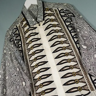 Vintage Gianni Versace Shirt Men 48 Gold White Black Zebra Metal Beads Abstract • $1118.98