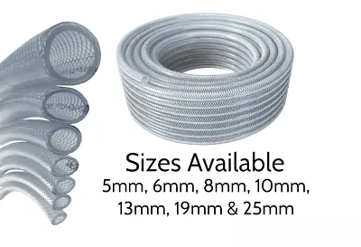 £2.49 • Buy PVC Reinforced Clear Braided Hose Flexible Food Grade Water Pipe Oil Tube