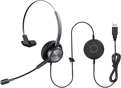 USB Wired Headset With Microphone Noise Cancelling Call Centre For PC Laptop UK • £13.99