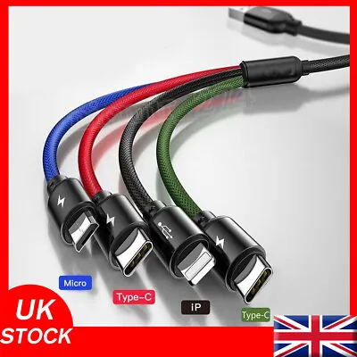 £3.67 • Buy 4 In1 Multi USB Charging Cable Fast Charger Cord For IPhone/2 Type C/Micro New