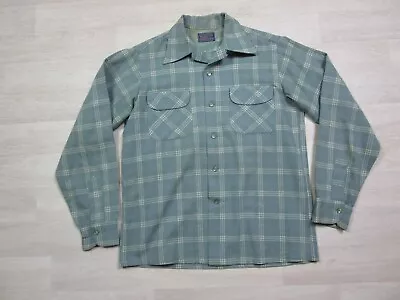 VINTAGE PENDLETON PLAID ORIGINAL BOARD SHIRT (M) 1960s Wool Flannel Flap Pockets • $49.98