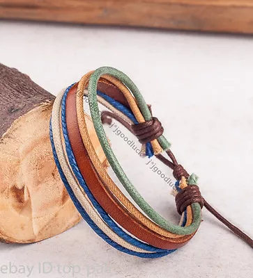 Surfer Men Women Hemp Leather Handmade Braided Friendship Bracelet Wristband • £27.59