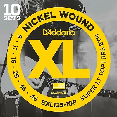 10 Sets D'Addario EXL125-10P Electric Guitar Strings 09-46 Custom Light Pack  • $54.99