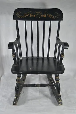 1950's Child's Rocking Chair Black With Gold Stencil • $100
