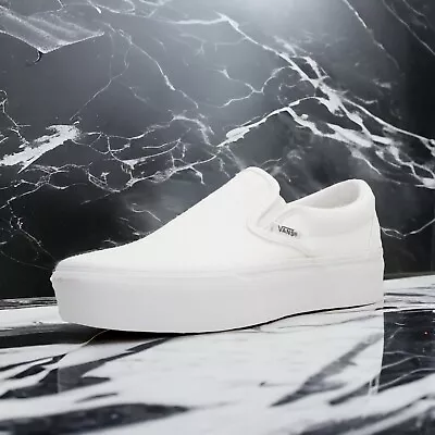 Adults Unisex Vans Slip On Classic Sneakers Casual Shoes Pure White Size 7.5 UK • £34.99