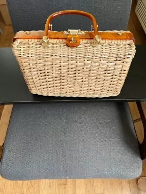 Vintage Atlas Princess Charming Handbag Wicker Basket Purse Top Handle • $35